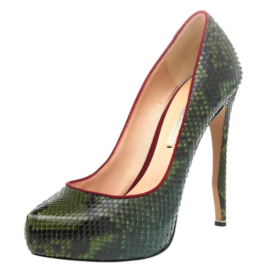 Pre-owned Nicholas Kirkwood Green Snakeskin Platform Pumps Size 39