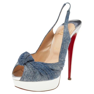 Pre-owned Christian Louboutin Blue Denim Jenny Knotted Slingback Platform Sandals Size 39