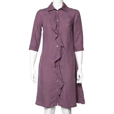 Pre-owned Weekend Max Mara Purple Linen Ruffle Detail Button Front Midi Dress S