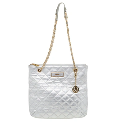 Pre-owned Dkny Silver Quilted Leather Shoulder Bag
