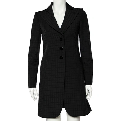 Pre-owned Emporio Armani Black Square Patterned Synthetic Button Front Blazer Coat S
