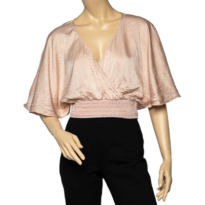 Pre-owned Red Valentino Pale Pink Silk Smocked Crop Top M