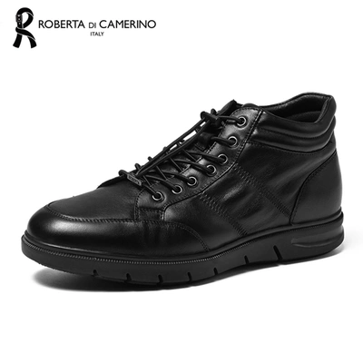 Roberta Di Camerino Roberta诺贝达男鞋商务休闲牛皮男士加绒保暖皮靴时尚中帮靴男靴 黑色（欧码） In Black