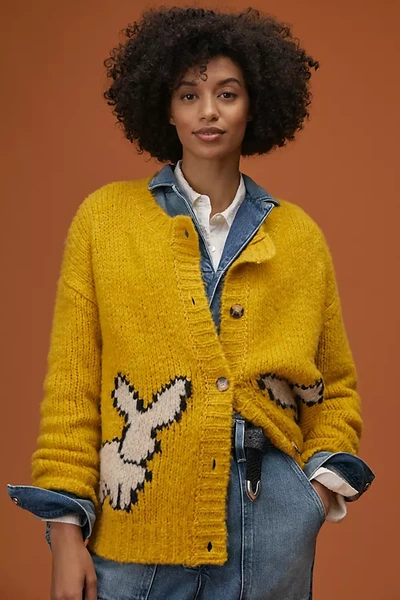 Maeve Bunny Slope Cardigan In Yellow