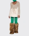 Miu Miu Scoop-neck Mohair-blend Dress W/ Quilted Nylon Skirt In F0770 Cammeo