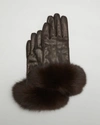 Sofia Cashmere 2-button Cashmere-lined Gloves W/ Fox Fur In 220dbrn