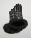 Sofia Cashmere 2-button Cashmere-lined Gloves W/ Fox Fur In 001blk