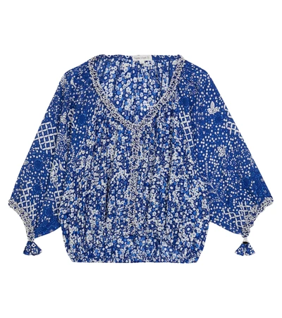 Poupette St Barth Kids' Ariel Floral Blouse In Blue Antibes Atb