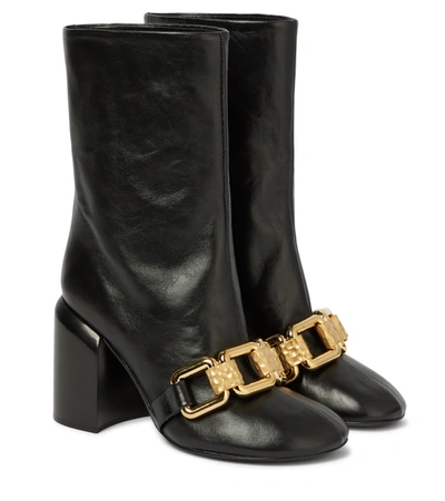 Jil Sander Embellished Leather Ankle Boots In Black