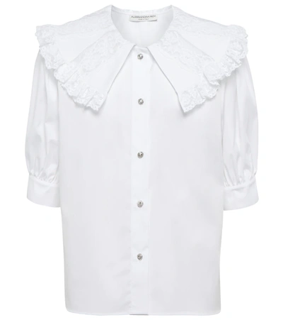 Alessandra Rich Cotton Poplin Blouse With Lace Collar In White