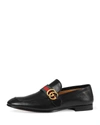 Gucci Leather Loafer With Double G And Web In Black