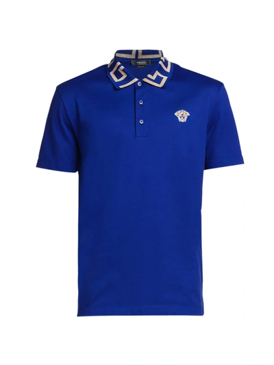 Versace Baroque Collar Polo Shirt In Royal Blue