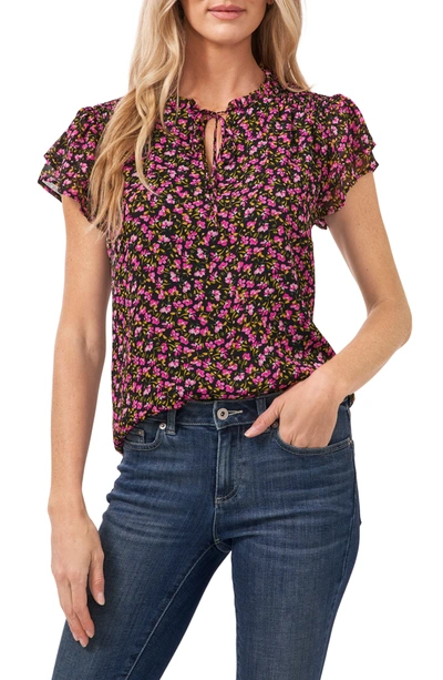 Cece Flutter Sleeve Floral Print Top In Bella Ditsy