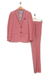 Soul Of London Solid Two Button Notch Lapel Slim Fit Suit In Red