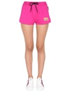 Versace Shorts With Greek Logo Patch In Fucsia