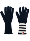 THOM BROWNE CASHMERE RIB GLOVES WITH 4 BAR NAVY