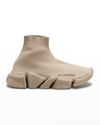Balenciaga Speed 2.0 Recycled Knit Sneakers With Bicolor Sole In Beige