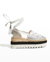 Stella Mccartney Gaia Metallic Lace-up Platform Espadrilles In Silver