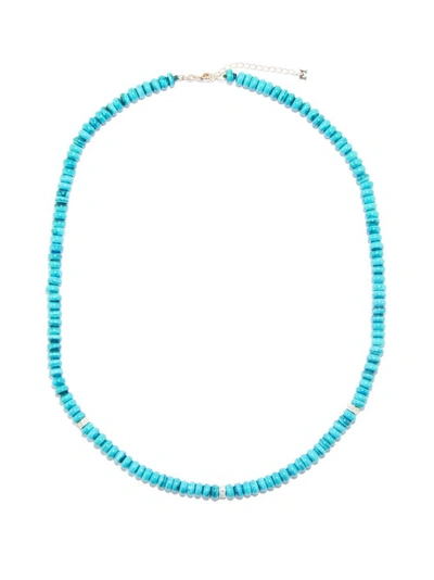 Mateo 14kt Yellow Gold Turquoise Roundel And Diamond Station Necklace In Blue