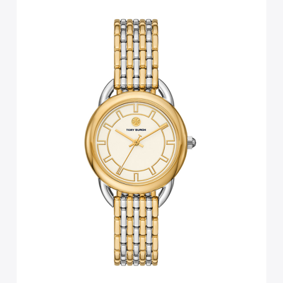 Tory Burch Ravello Watch, Two-tone Gold/stainless Steel/ivory, 32 X 40 Mm In Silver/gold/ivory