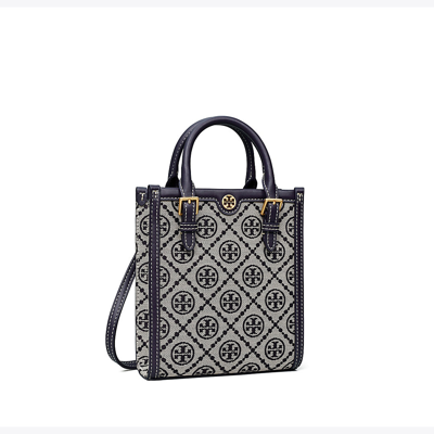 Tory Burch Mini T Monogram Tote In Navy Blue