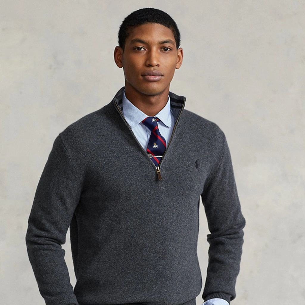 Polo Ralph Lauren Wool-cashmere Quarter-zip Sweater In Dark