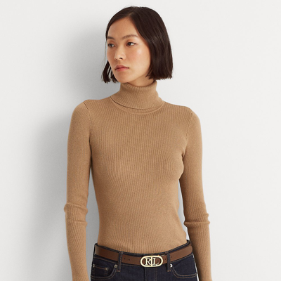 Ralph Lauren Ribbed Turtleneck Sweater In Classic Camel