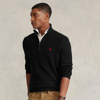 Ralph Lauren Mesh-knit Cotton Quarter-zip Sweater In Polo Black