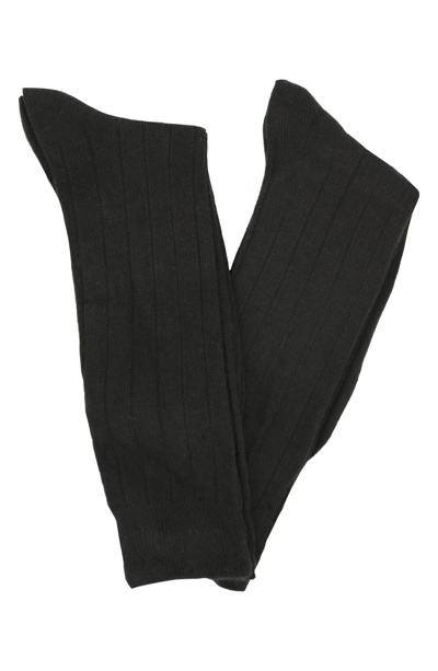 Lorenzo Uomo Wide Ribbed Cashmere Blend Knit Dress Socks In Black