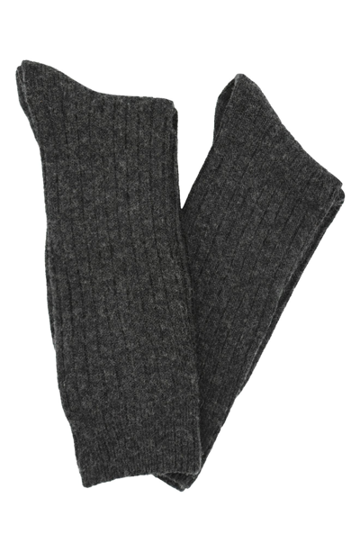 Lorenzo Uomo Ribbed Cashmere Blend Crew Socks In Charcoal