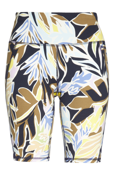 Sweaty Betty Power High Waist Pocket Bike Shorts In Green Paper Leaf Print