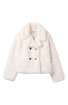 Noize Short Double Breasted Plush Coat In Ivory