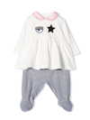 Chiara Ferragni Embroidered Cotton Blouse And Trouser Set In Panna+rosa
