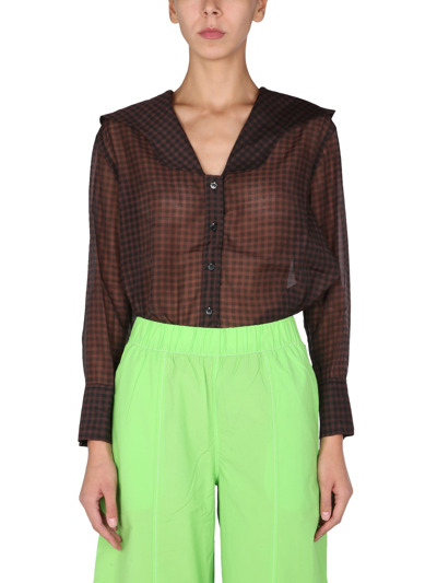 GANNI Organza Shirt ブラウン