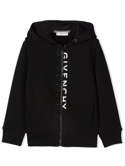 Givenchy Kids' Logo Zip Cotton Blend Hoodie In Black