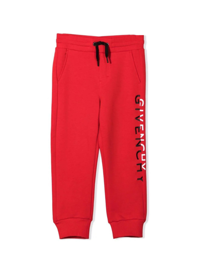 Givenchy Kids' Split Logo Drawstring Track Pants In Red