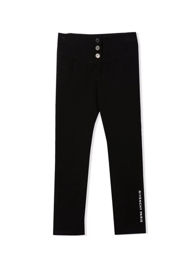 Givenchy Kids' Black Stretch Cotton Leggings In Nero