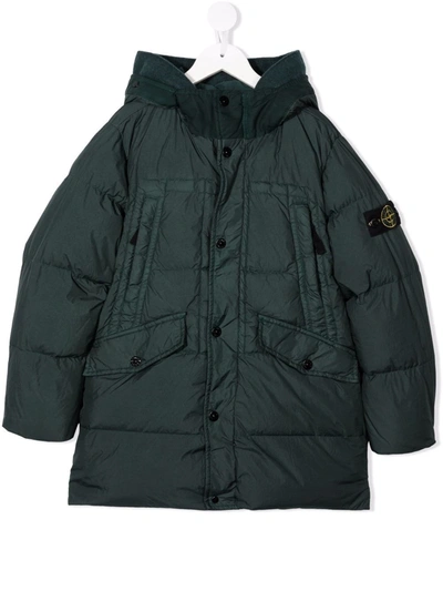 Stone Island Kids' Padded Parka Coat In Green