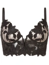 Fleur Du Mal Black Lily Embroidery Longline Demi Bra In Black