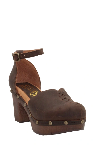 Sbicca Donerail Ankle Strap Clog In Brown Leather