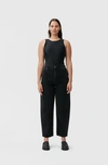 Ganni Black Pants With High Waist And Logo Patch On The Rear In Cotton Woman In Washed Black/black