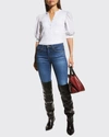 Veronica Beard Jeans Coralee Knit Button-front Puffed Sleeve Top In White