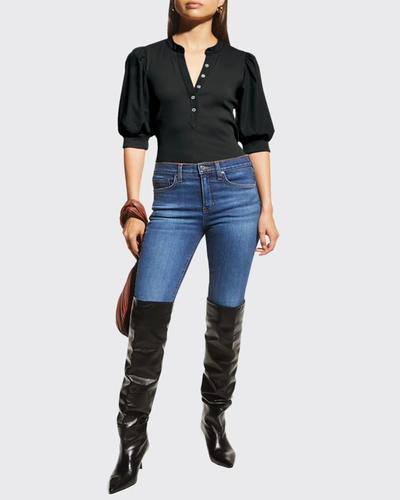 Veronica Beard Jeans Coralee Puff-sleeve Top In Black