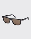 Tom Ford Men's Square Polarized Sunglasses In 01h Black/brown