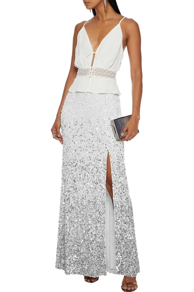 Alice And Olivia Houston Dégradé Sequined Chiffon Maxi Skirt In White