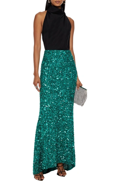 Alice And Olivia Charity Sequined Tulle Maxi Skirt In Teal