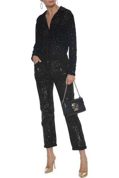 Balmain Cropped Zip-detailed Sequined Mid-rise Straight-leg Jeans In Black