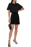Iro Joleta Draped Glittered Velvet Mini Skirt In Black
