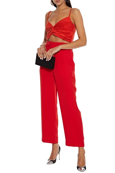 Michelle Mason Cropped Twist-front Suede Top In Red