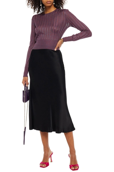 Michelle Mason Cropped Mélange Ribbed-knit Jumper In Violet